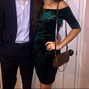 Just Me Velvet Off-Shoulder Dress in Emerald Green